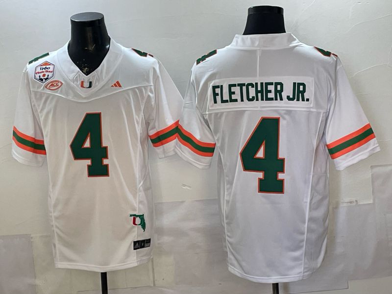Men 2026 Miami Hurricanes #4 Fletcher jr White 3th generations Limited NCAA Jersey 0024->ncaa teams->NCAA Jersey